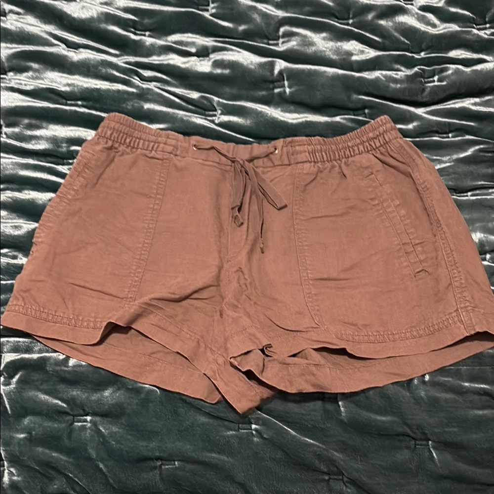 Olive Green Linen Shorts